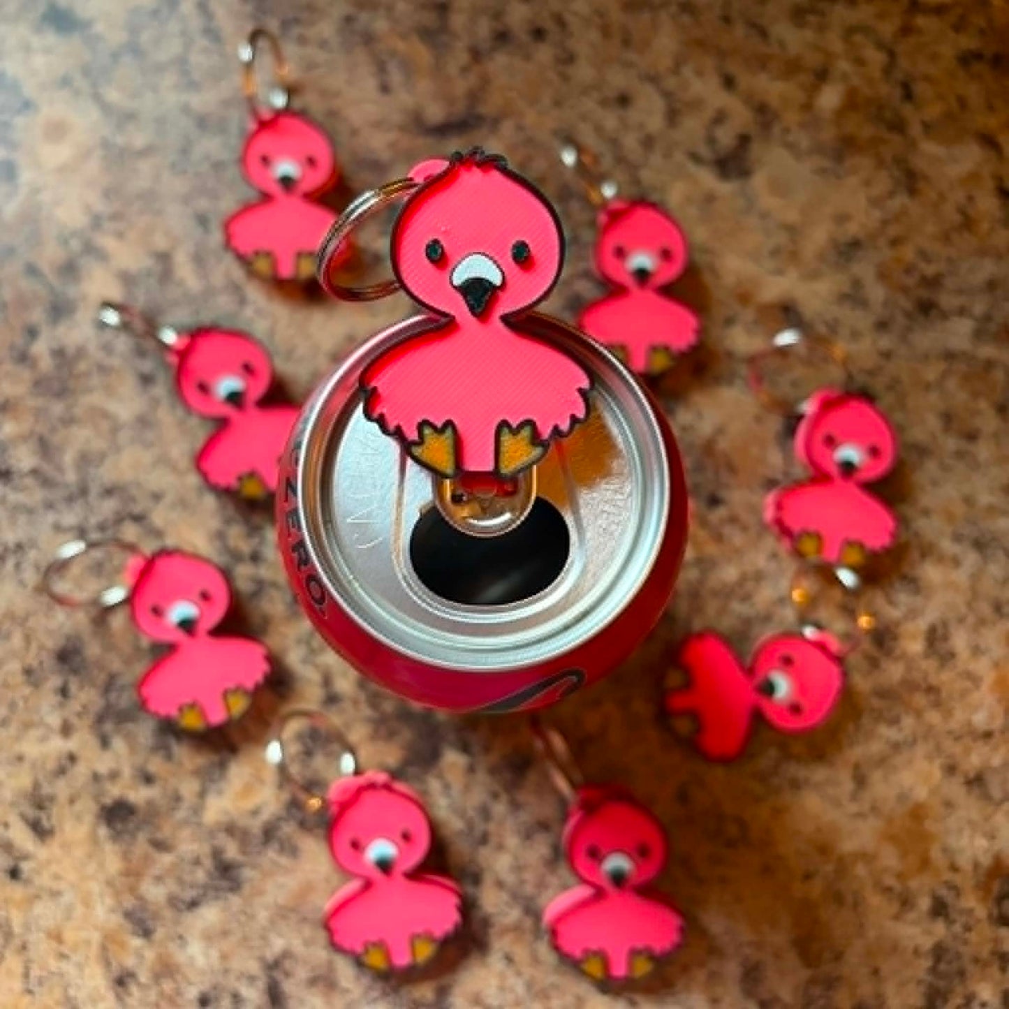 Flamingo soda can tab opener keychain