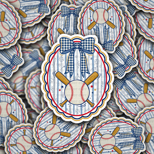 DS - 2707 Baseball with coquette bow Die Cut sticker