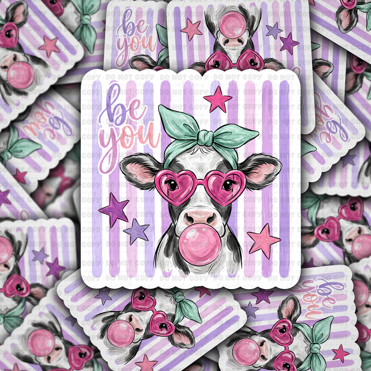 DS 3322 - Be you cow with bow Die Cut sticker