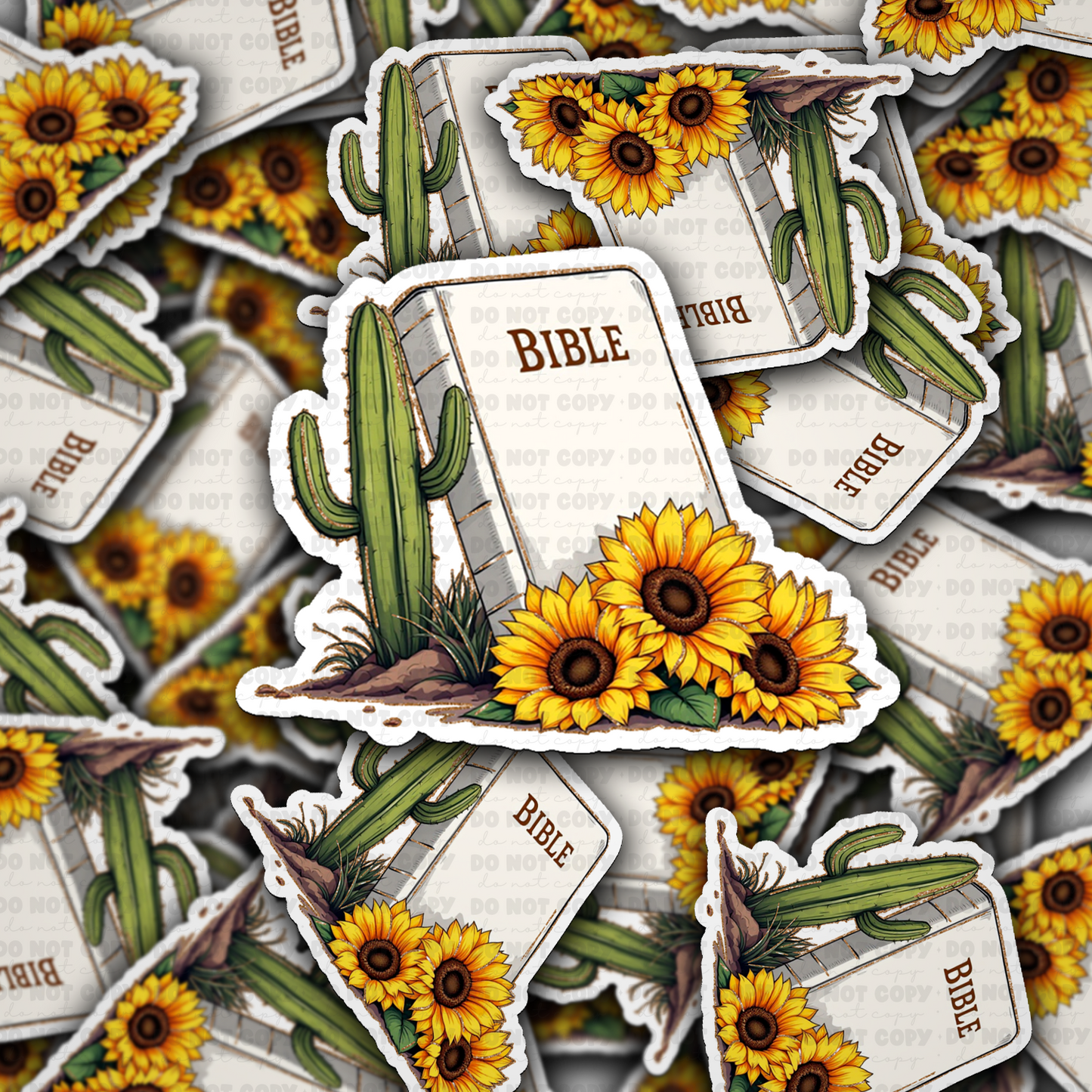 DC 1780 - Bible with cactus and sunflowers Die Cut Sticker