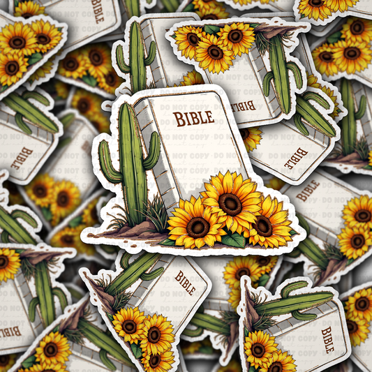 DC 1780 - Bible with cactus and sunflowers Die Cut Sticker