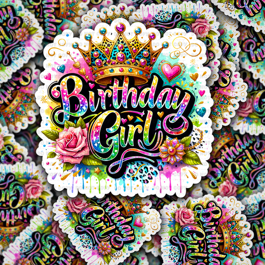 DC 1506 - Birthday girl with crown die cut sticker