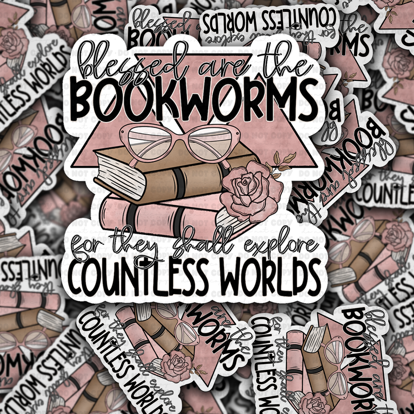 DC 1371 Blessed are the bookworms for they shall explore countless words - die cut sticker