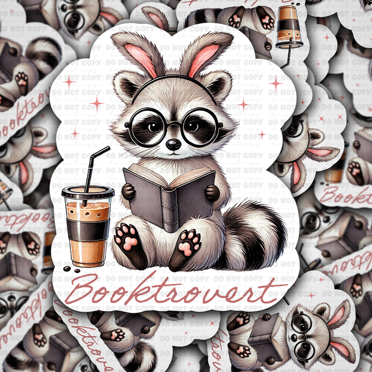 DC 1494 - booktrovert raccoon die cut sticker