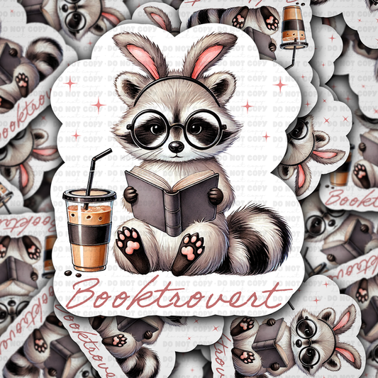 DC 1494 - booktrovert raccoon die cut sticker