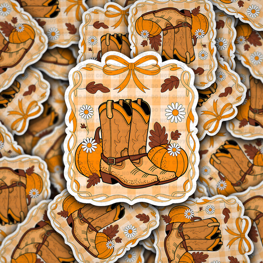 DC 2001 - Fall boots with pumpkin Die Cut Sticker