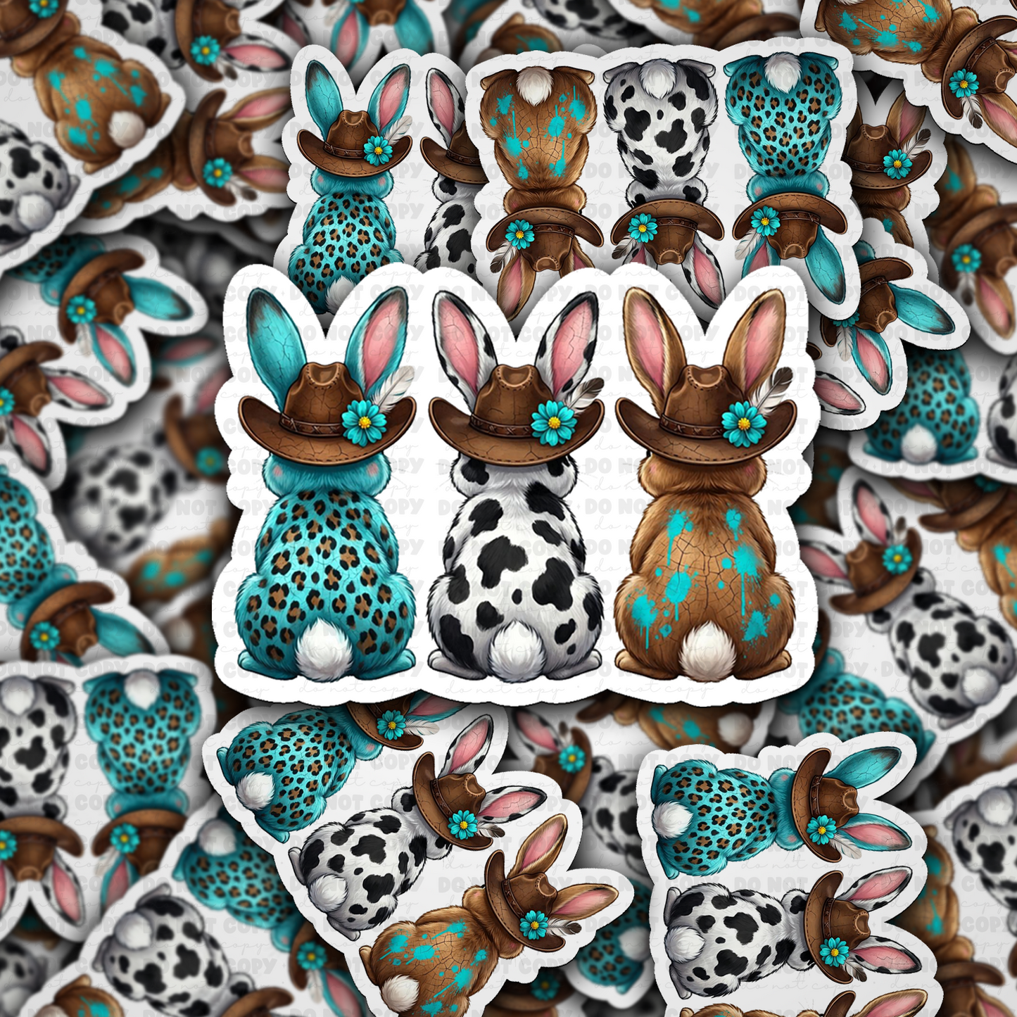 DS - 2592 Western bunnies Die Cut Sticker