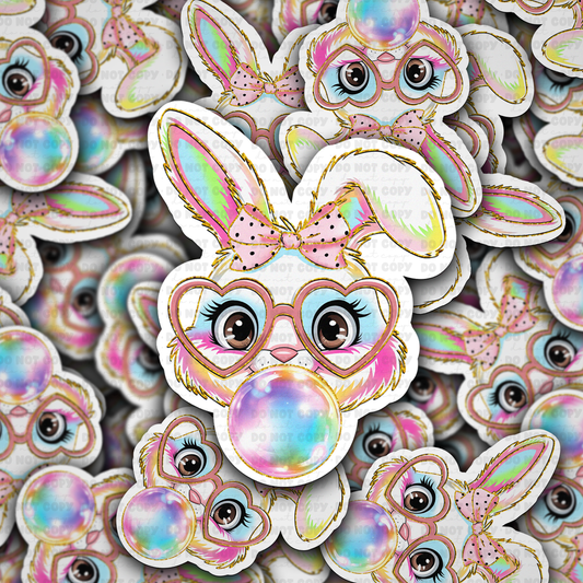 DC 1408 - Bunny blowing bubble die cut sticker