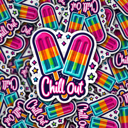 DC 988 Chill out popsicle with stars Die cut sticker