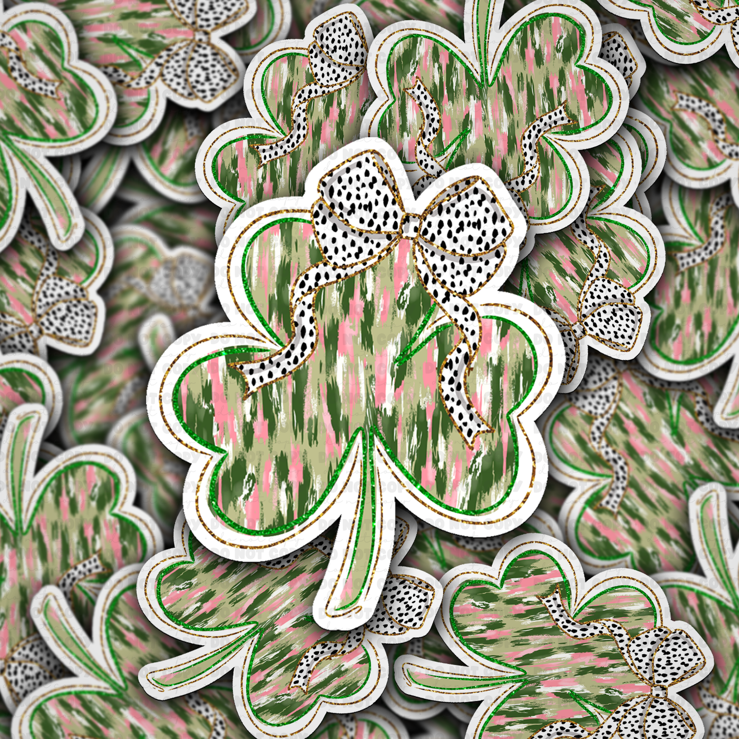 DC 1435 - Colorful shamrock clover with coquette bow die cut sticker