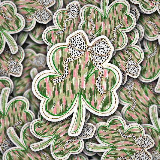DC 1435 - Colorful shamrock clover with coquette bow die cut sticker