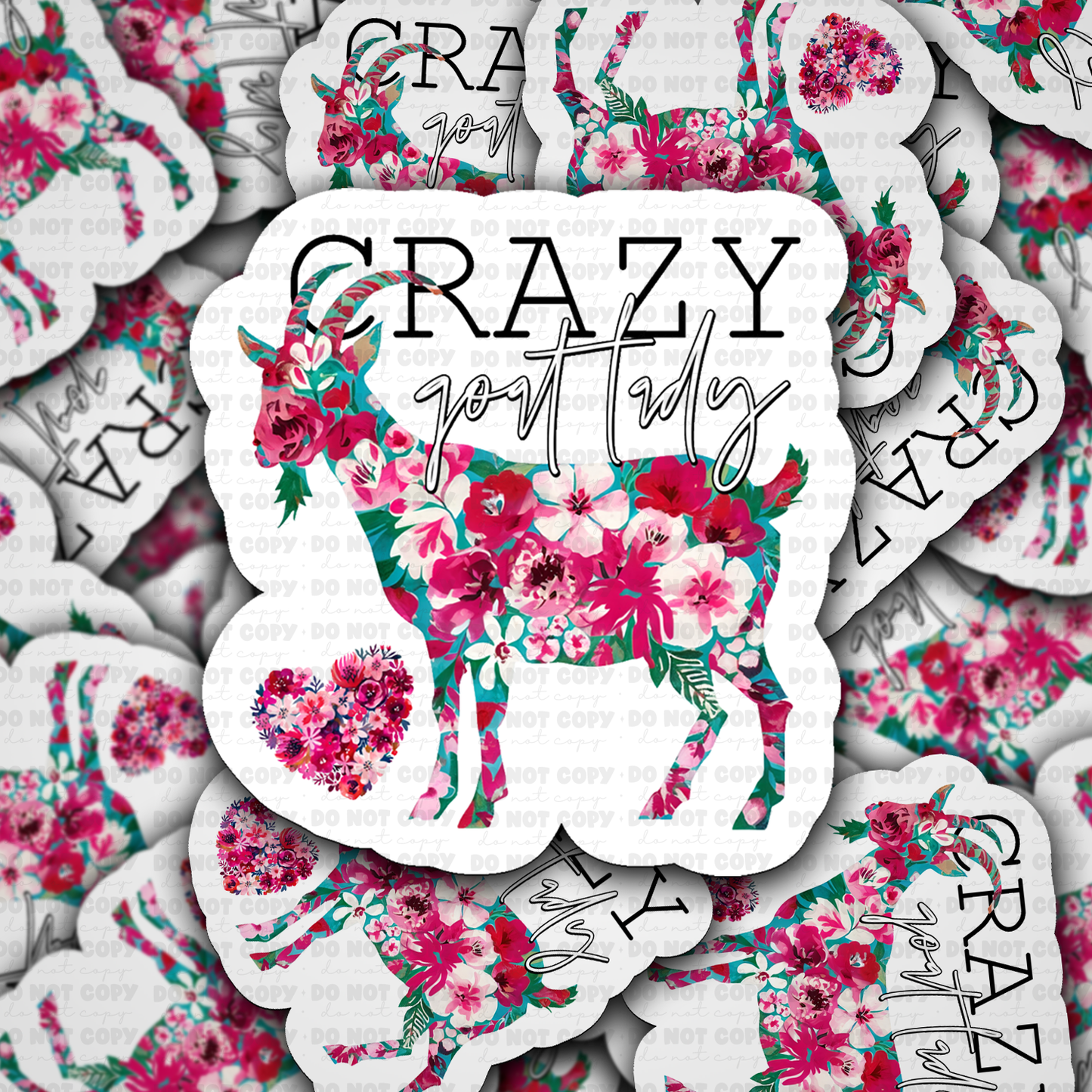 DC 1442 - Crazy goat lady flower floral die cut sticker
