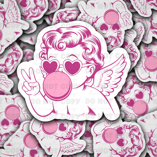 DC 1303 Cupid blowing bubble - die cut sticker
