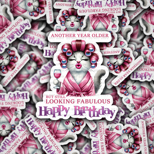DC 1537  - Another year older Happy Birthday Die Cut Sticker