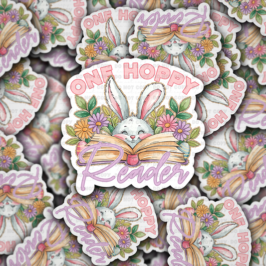 DC 1542- One hoppy reader Die Cut Sticker