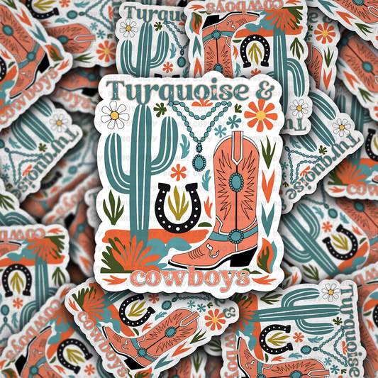 DC 1573 - Turquoise and cowboys Die Cut Sticker