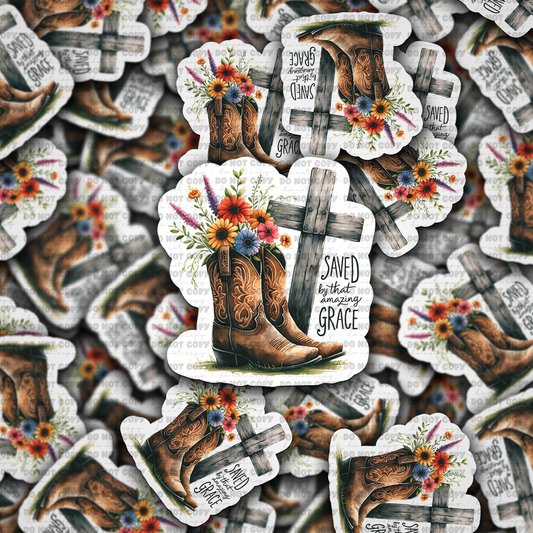 DC771 Saved by that amazing grace  Die cut sticker 3-5 Business Day TAT