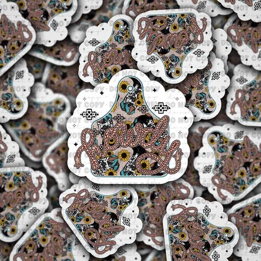 DC 788 howdy cow print sunflower Die cut sticker 3-5 Business Day TAT
