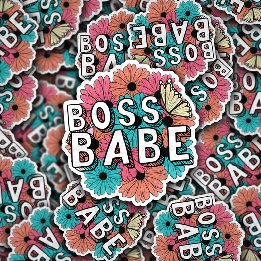 DC 863 Boss babe flowers  Die cut sticker 3-5 Business Day TAT