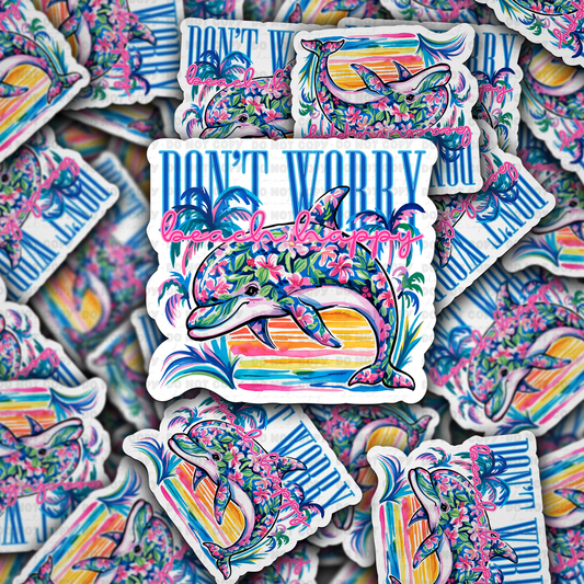 DC 1820 - Don't worry beach happy Die Cut Sticker
