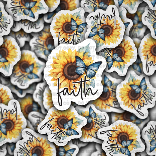 DC590 Faith sunflower butterfly Die cut sticker 3-5 Business Day TAT