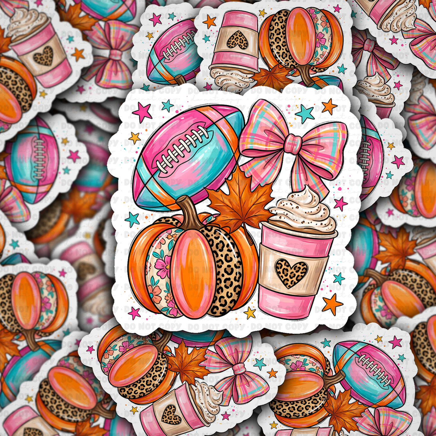 DS 3324 - Pumpkin with football, bow, and coffee Die Cut sticker