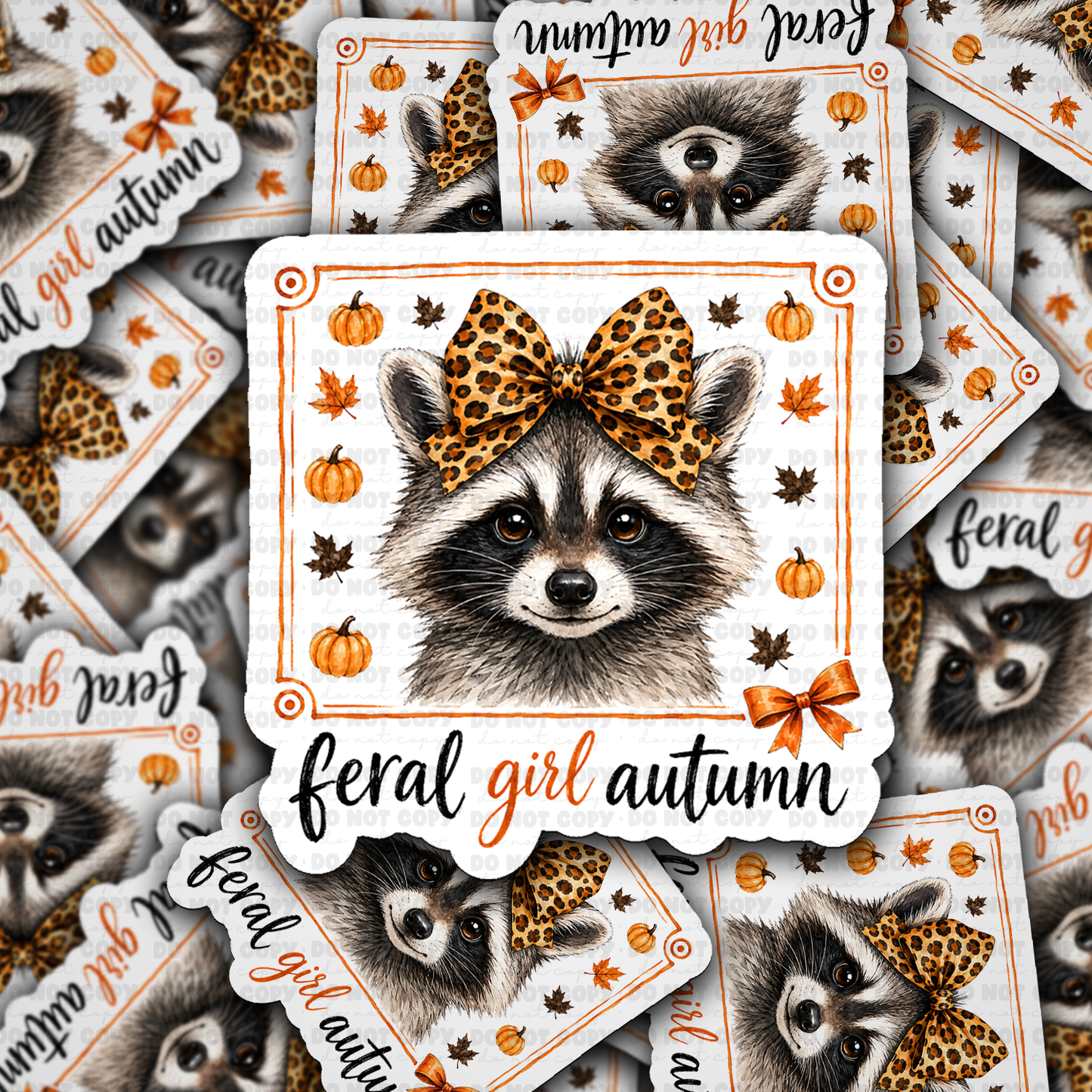 DS 3325 - Feral girl autumn raccoon Die Cut sticker