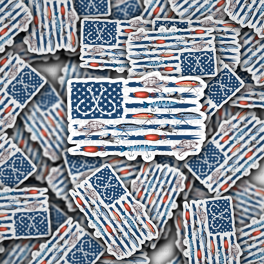DC 1662-  Fishing lure flag   Die Cut Sticker