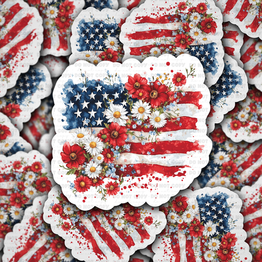 DC 1664-  floral flag Die Cut Sticker