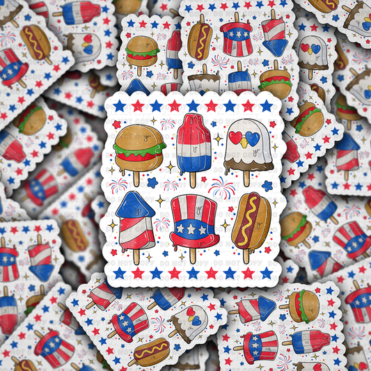 DC 1821 - Fourth of July patriotic fireworks popsicles Die Cut Sticker