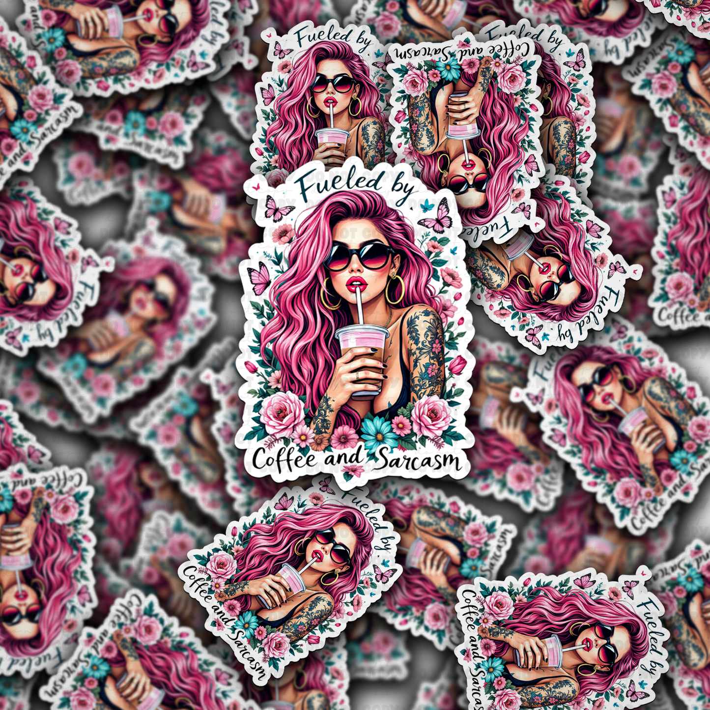 DC 1478 - Fueled by coffee and sarcasm die cut sticker