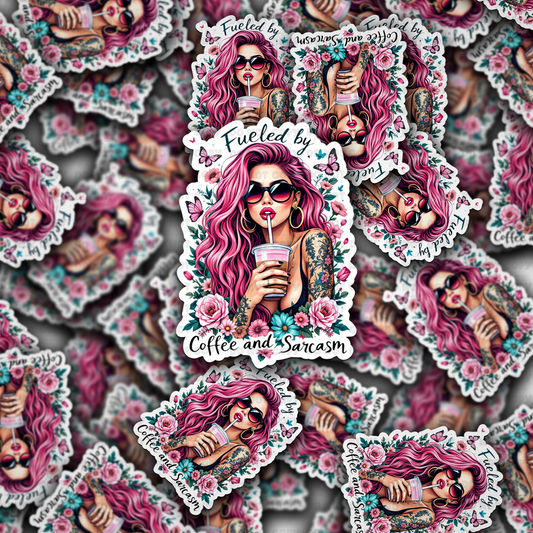 DC 1478 - Fueled by coffee and sarcasm die cut sticker