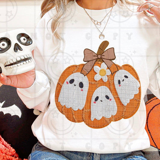 6823 - Ghostie pumpkin faux embrodiery *DTF Transfer