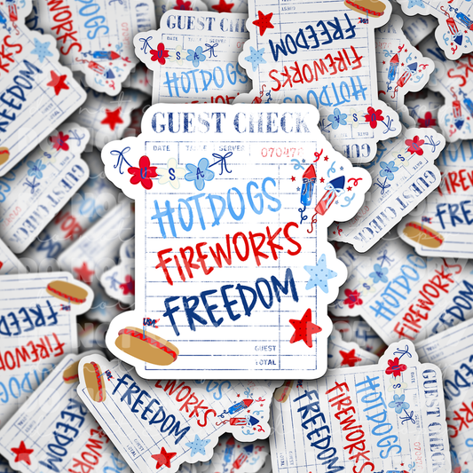 DS 2857 - Guest check Hotdogs fireworks freedom fourth of July Die Cut sticker
