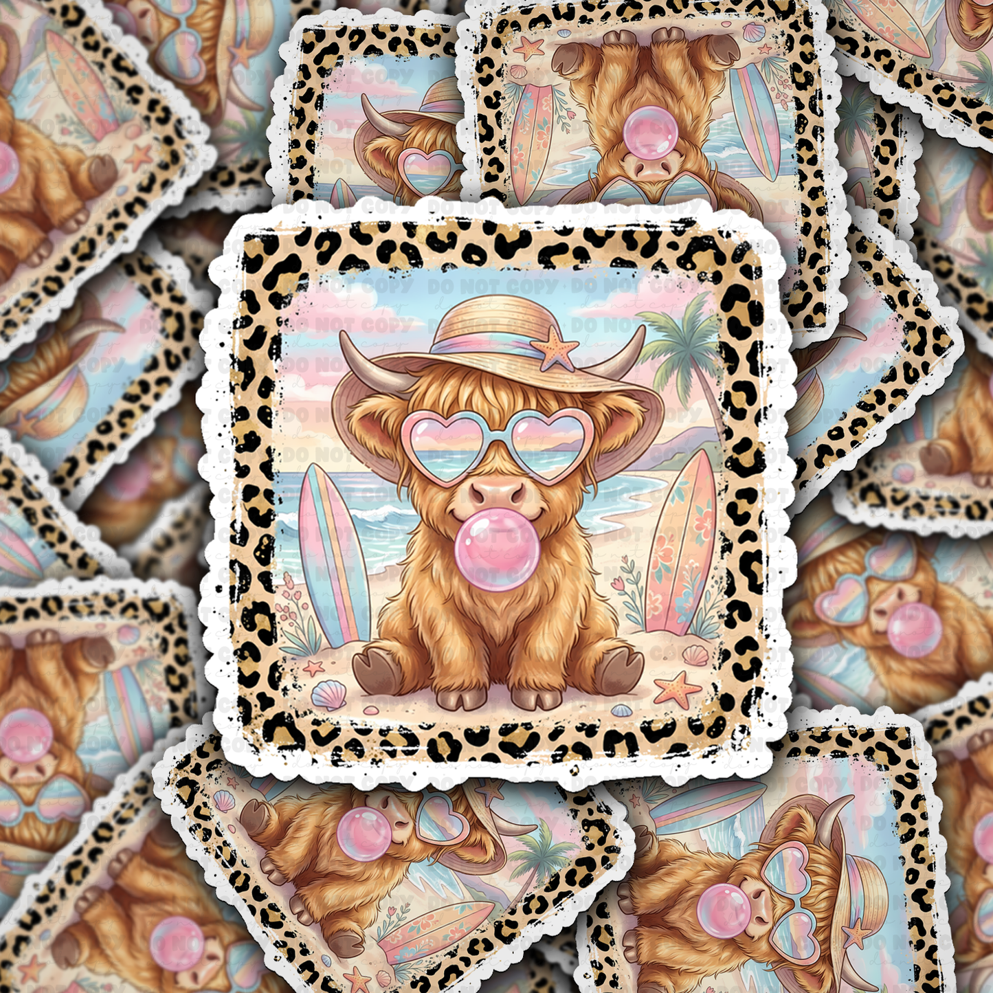 DS 2785 - Highland cow at beach Die Cut sticker