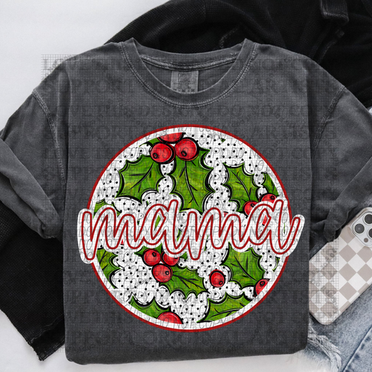 5538 - Holly December flower Mama circle *DTF