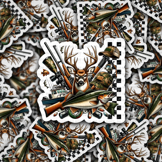 DC 2356 - Hunting deer and Fish Die Cut Sticker