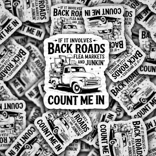 DC 1689-If it involves backroads flea markets  Die Cut Sticker