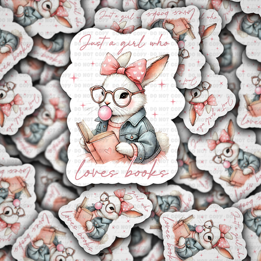 DC 1513 - Just a girl who loves books bunny rabbit die cut sticker