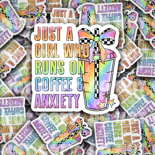 DC 1749 - just a girl who runs on coffee and anxiety Die Cut Sticker