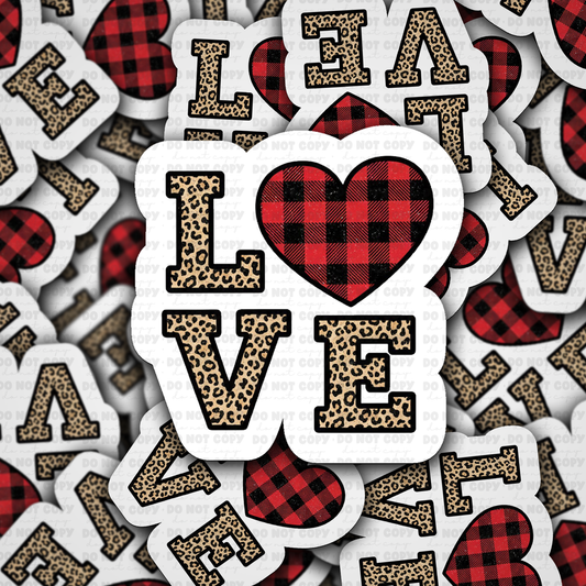 DS - 2429 Love leopard buffalo plaid Die Cut Sticker