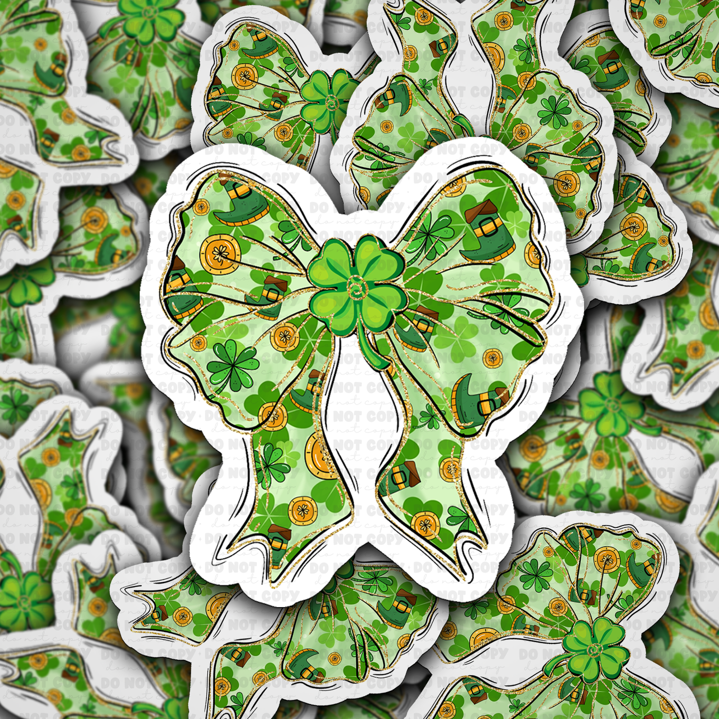 DC 1453 - St. Patrick's day coquette coin bow die cut sticker