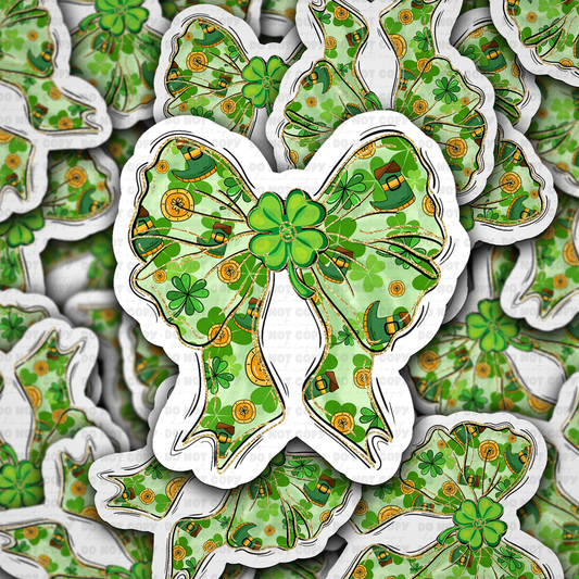 DC 1453 - St. Patrick's day coquette coin bow die cut sticker