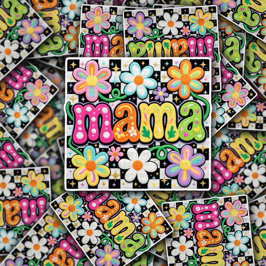 DS 2812 - Mama Checkered with flowers Die Cut sticker