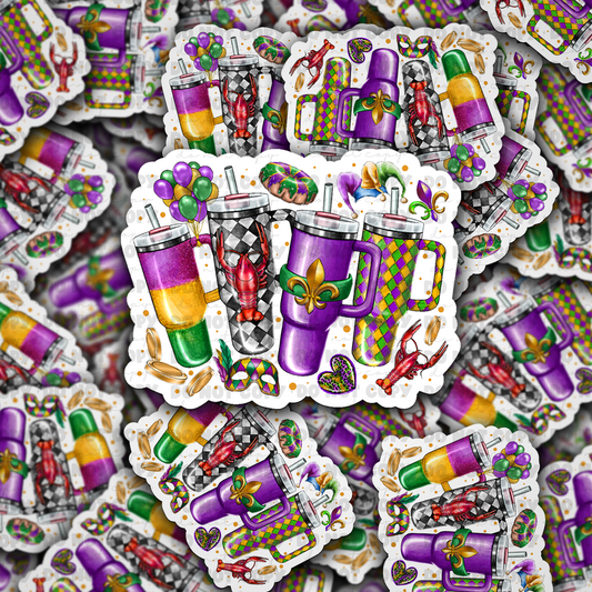 DC605 Mardi gras tumblers  Die cut sticker 3-5 Business Day TAT
