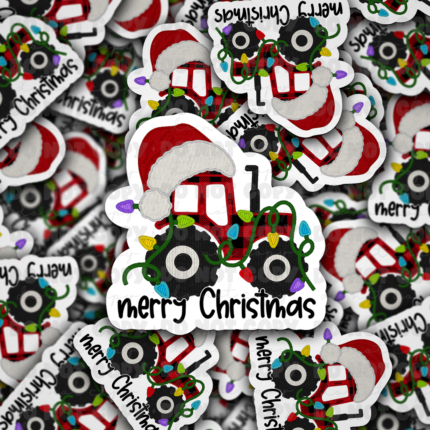 DC545 Merry christmas tractor Die cut sticker 3-5 Business Day TAT