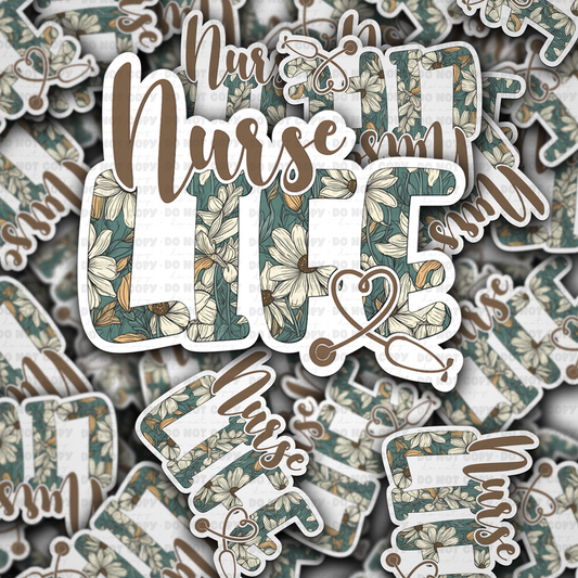 DC 1515 - Nurse life floral die cut sticker