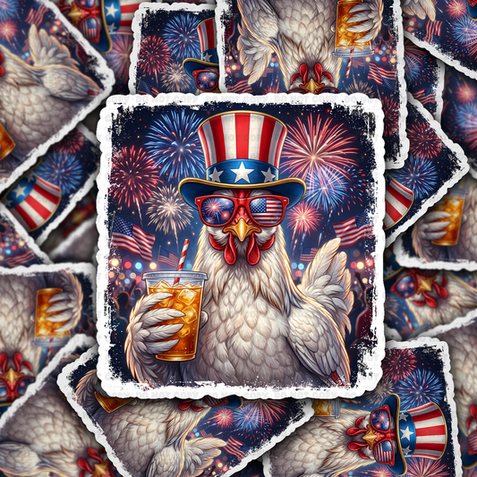 DS 2942 - 4th of July chicken Die Cut sticker