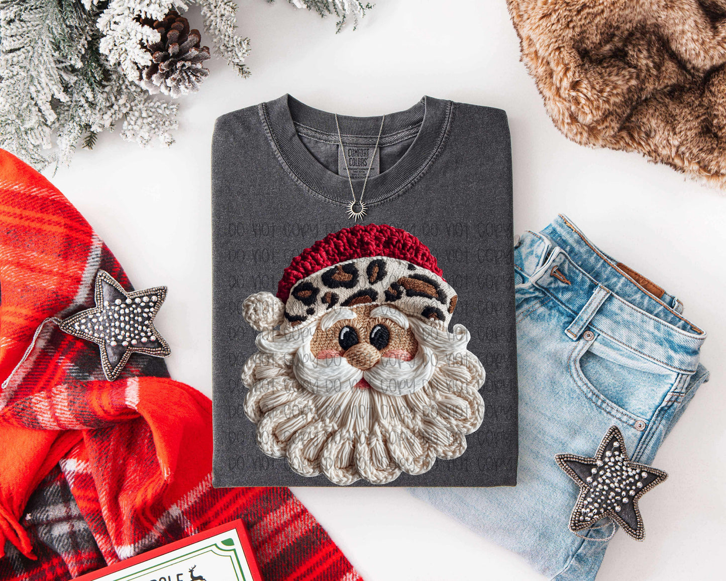 6547 -Faux yarn leopard Santa *DTF Transfer