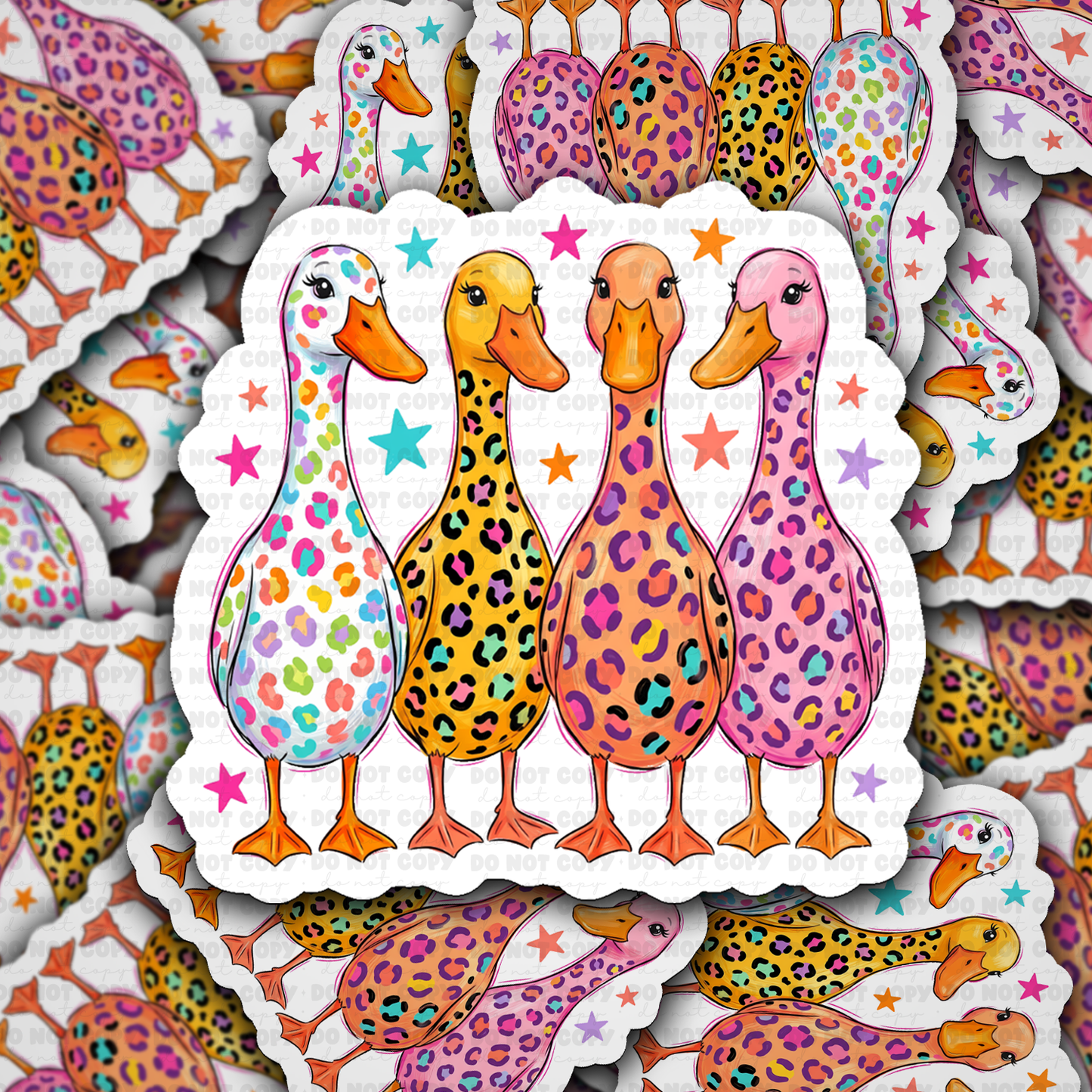 DS 3338 - Preppy leopard print ducks Die Cut sticker
